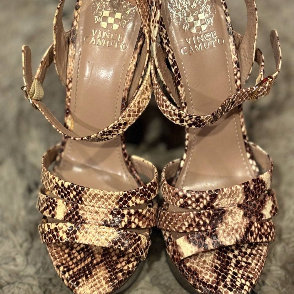 Vince Camuto Snakeskin Pattern Sandals - Tan and Brown